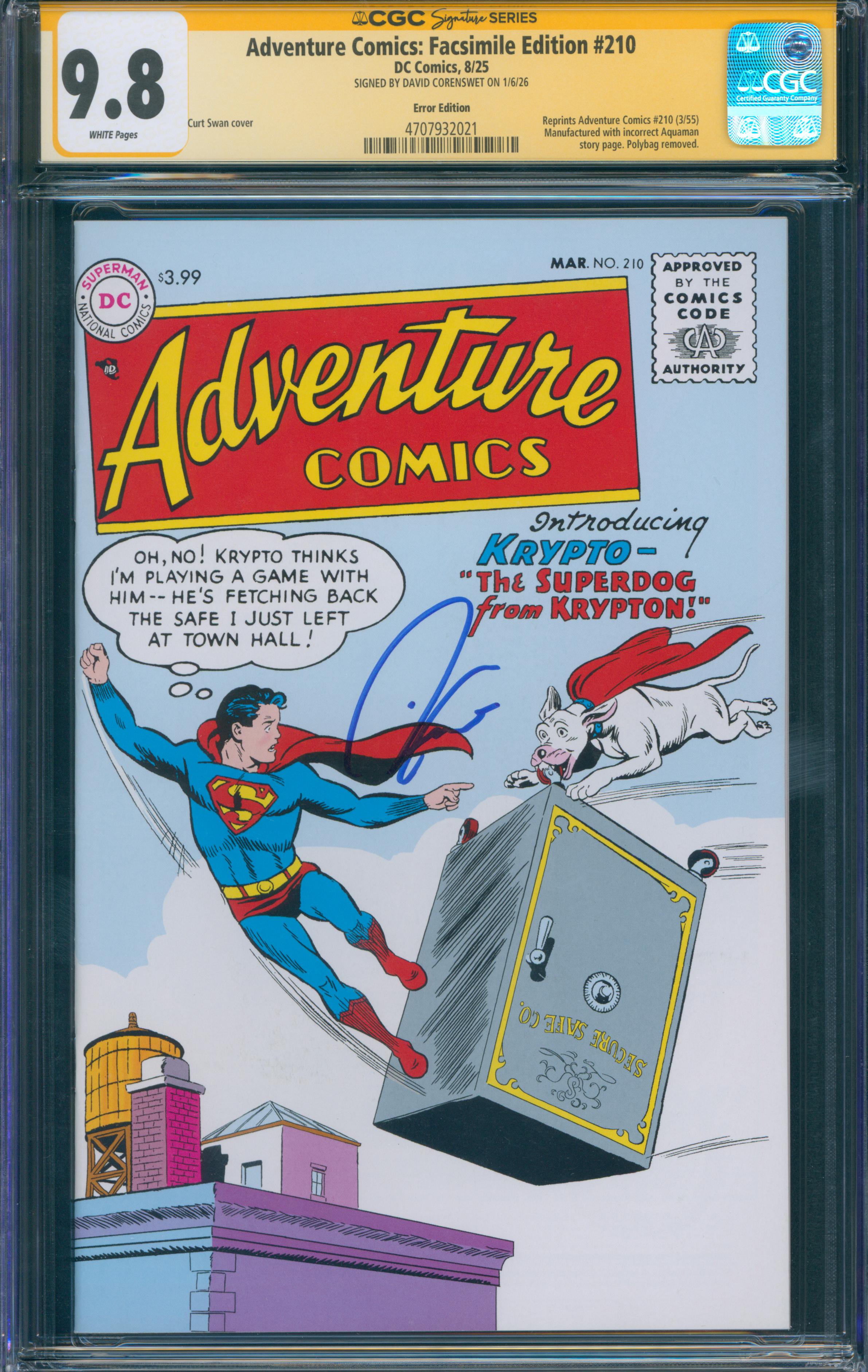 David Corenswet Autographed Adventure Comics Facsimile Edition #210 - CGC graded 9.8 - SWAU