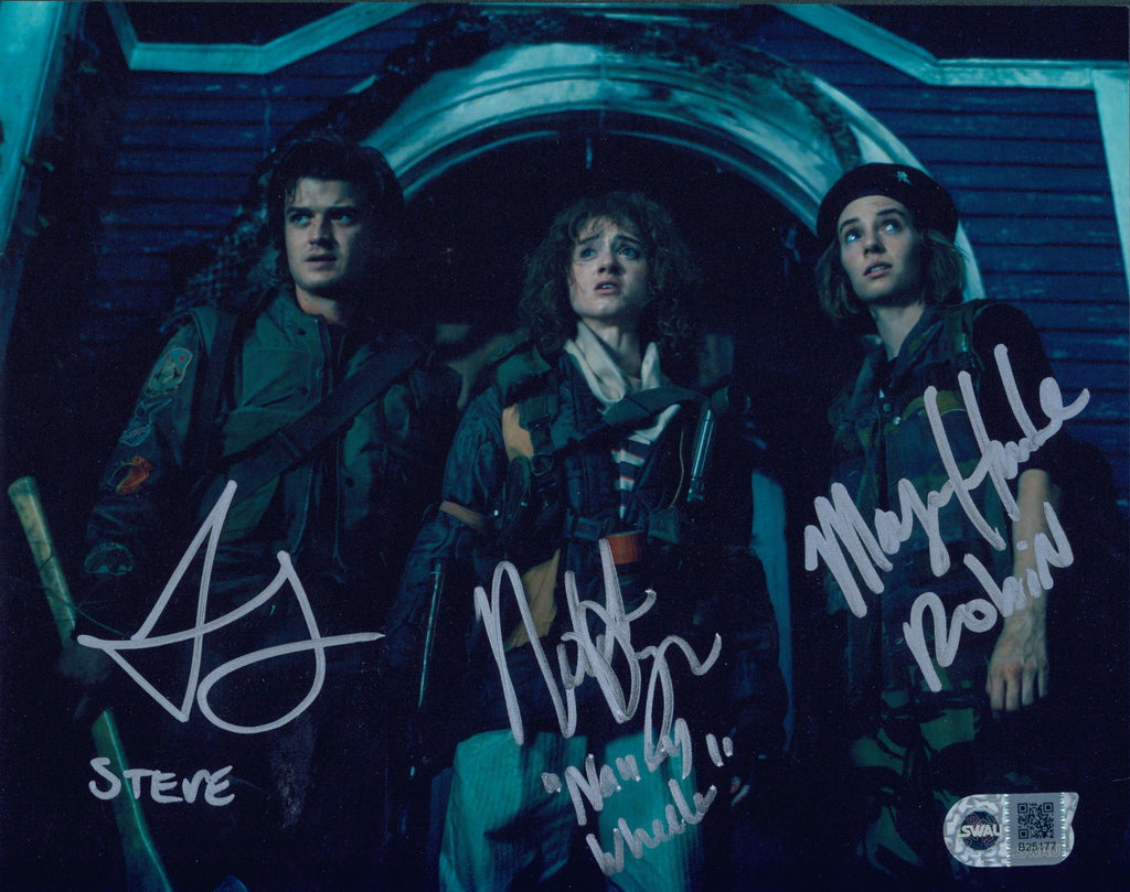 Maya Hawke, Natalia Dyer & Joe Keery Signed 8x10 Photo - SWAU Authenticated
